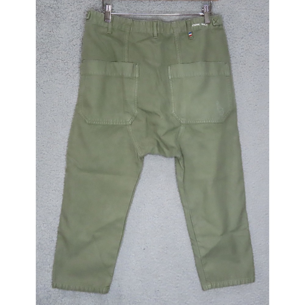 Etienne Marcel Drop Crotch Utility Pants Olive Green Distressed Cropped 25 Lux - Picture 4 of 16